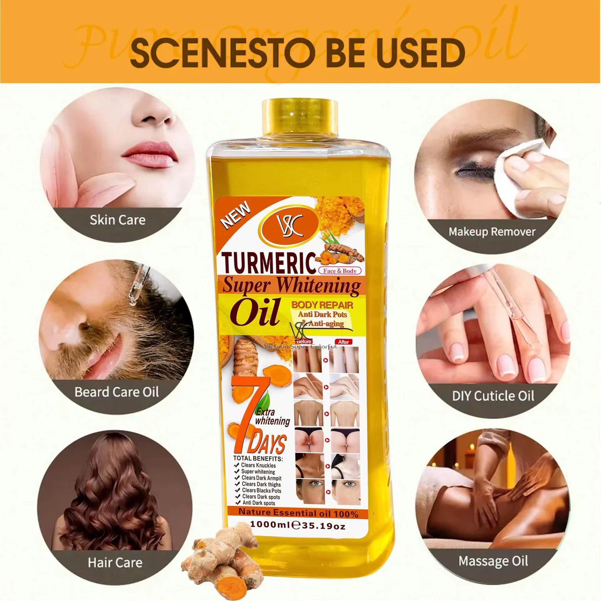 Wholesale 200Ml 500Ml 1000Ml Body Bleaching Whitening Face Body Oil Skin Veet Gold Super Turmeric Brightening Oil