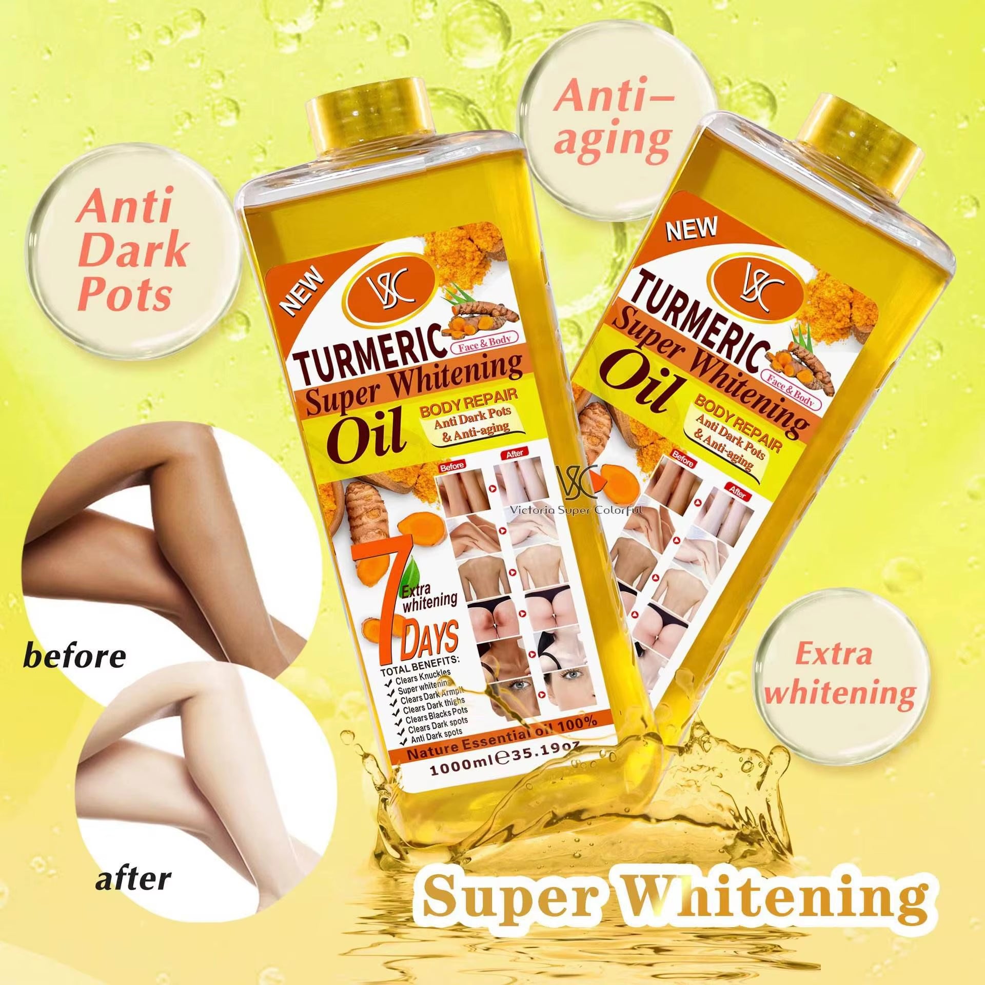 Wholesale 200Ml 500Ml 1000Ml Body Bleaching Whitening Face Body Oil Skin Veet Gold Super Turmeric Brightening Oil