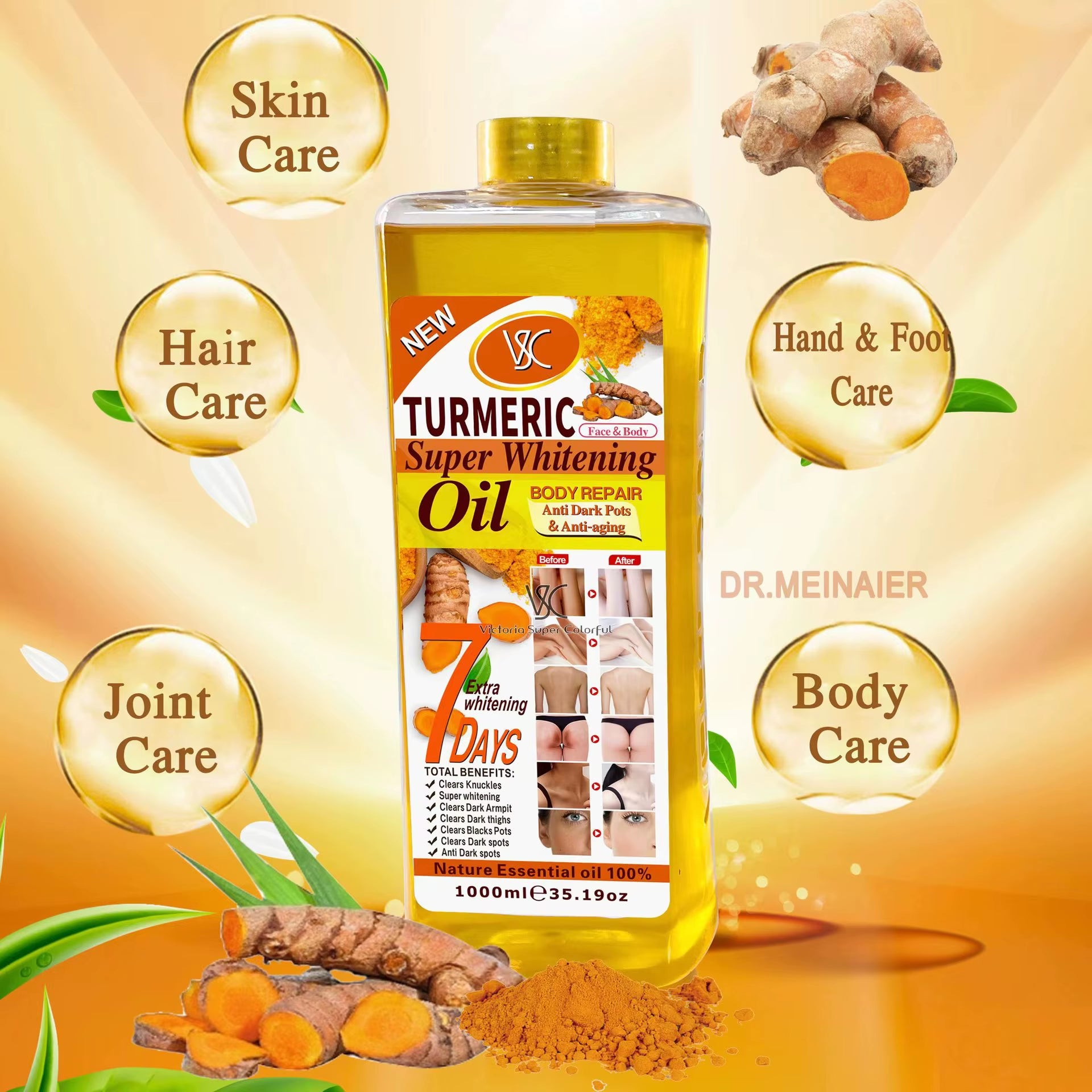 Wholesale 200Ml 500Ml 1000Ml Body Bleaching Whitening Face Body Oil Skin Veet Gold Super Turmeric Brightening Oil