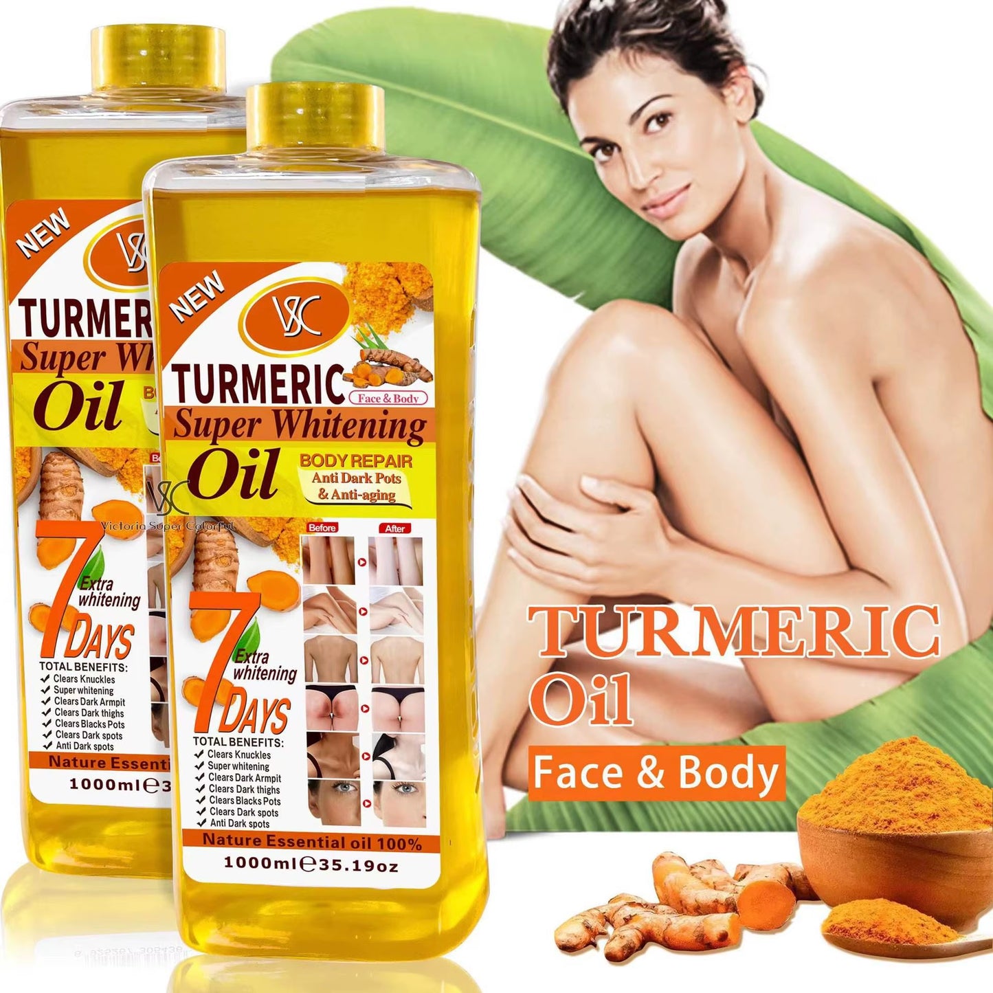 Wholesale 200Ml 500Ml 1000Ml Body Bleaching Whitening Face Body Oil Skin Veet Gold Super Turmeric Brightening Oil